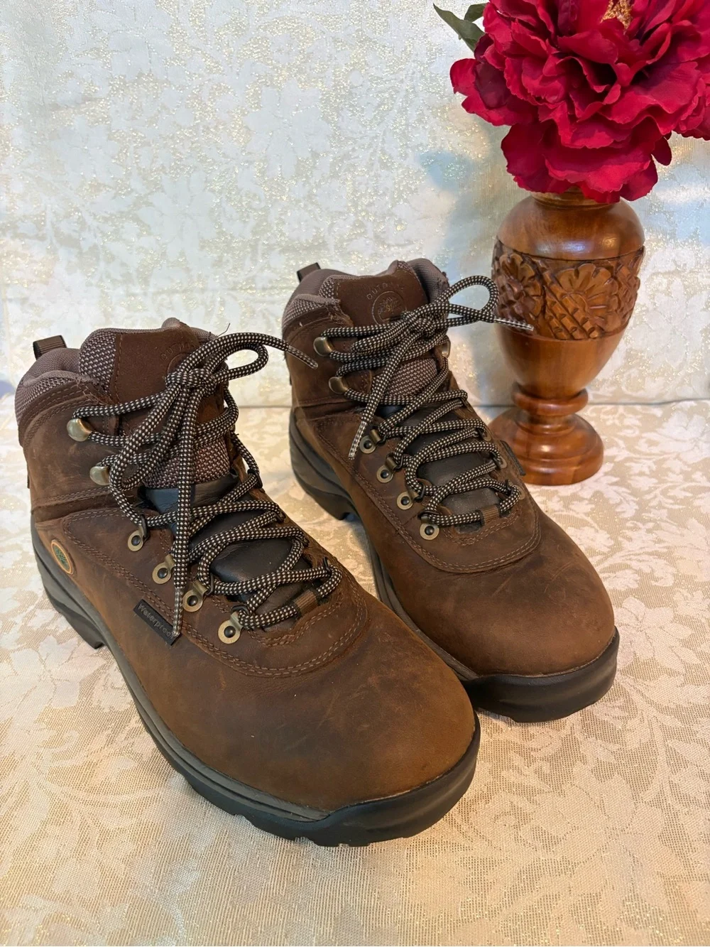 Timberland Men’s White Ledge Leather Waterproof Hiking Boots with Black Soles